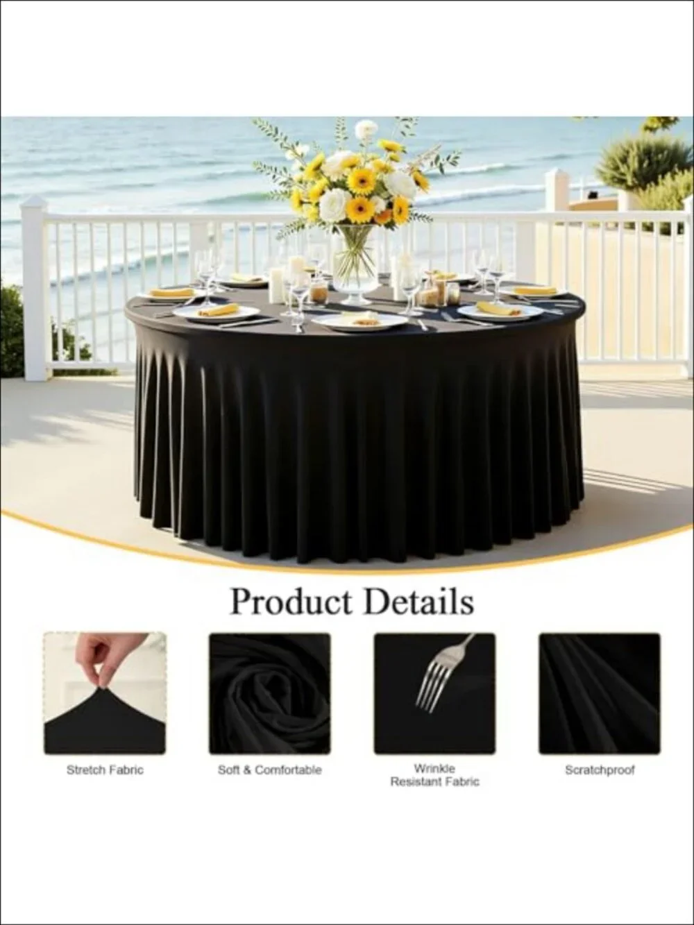 Spandex Round Tablecloth 6FT Stretchy Fitted Table Cover with Skirt